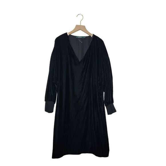 Lauren Ralph Lauren Dress Size 8 Black Dolman Sleeve Velvet - Picture 1 of 6